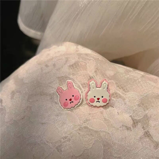 Alloy pink asymmetric rabbit earrings MIC-KaL014