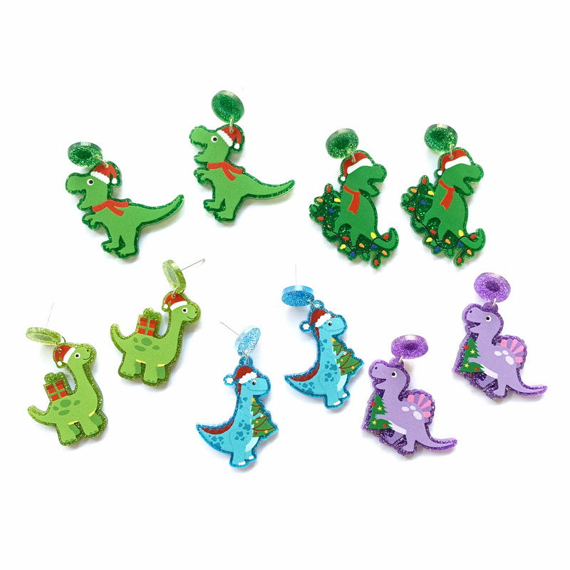 Acrylic Dinosaur Christmas Hat Earrings MIC-XueP117