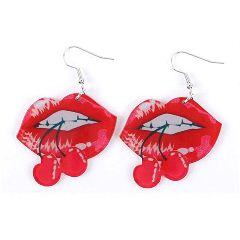 Acrylic Romantic Flame Red Lip Earrings MIC-ChouD013