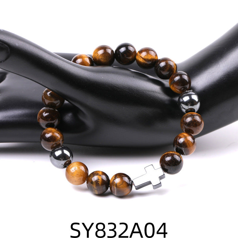 Alloy Cross Black Iron Ore Bracelet MIC-XiuH015