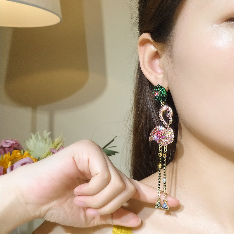 Pink Flamingo Diamond Drop Earrings MIC-QianC003