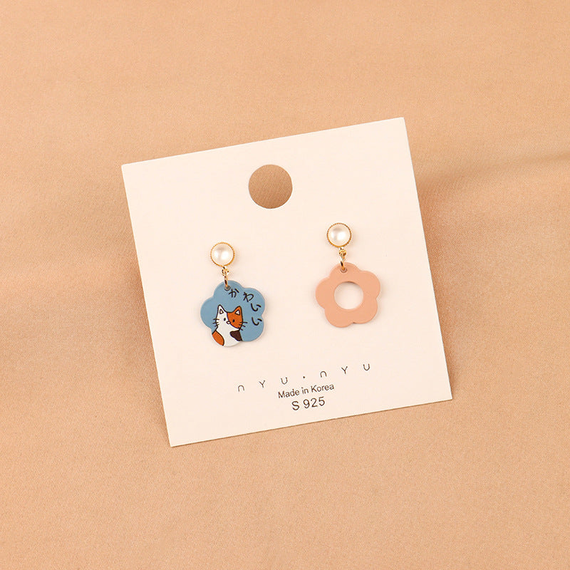 S925 Silver Needle Cat Flower Earrings Minimo de compra 2 MIC-LSY007