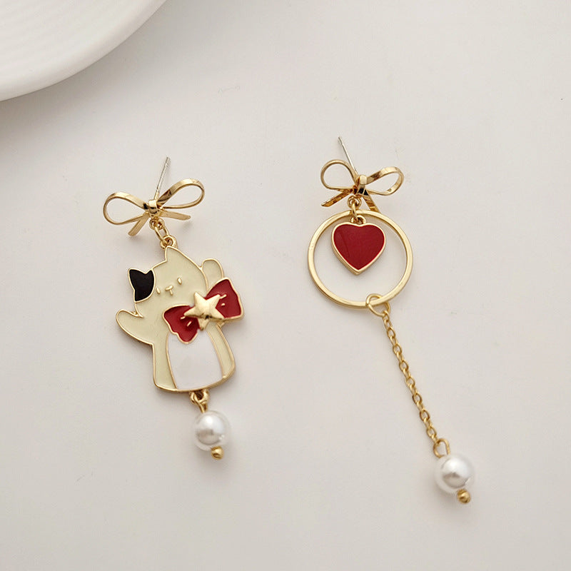 Alloy asymmetric cat love earrings MYA-BLD019