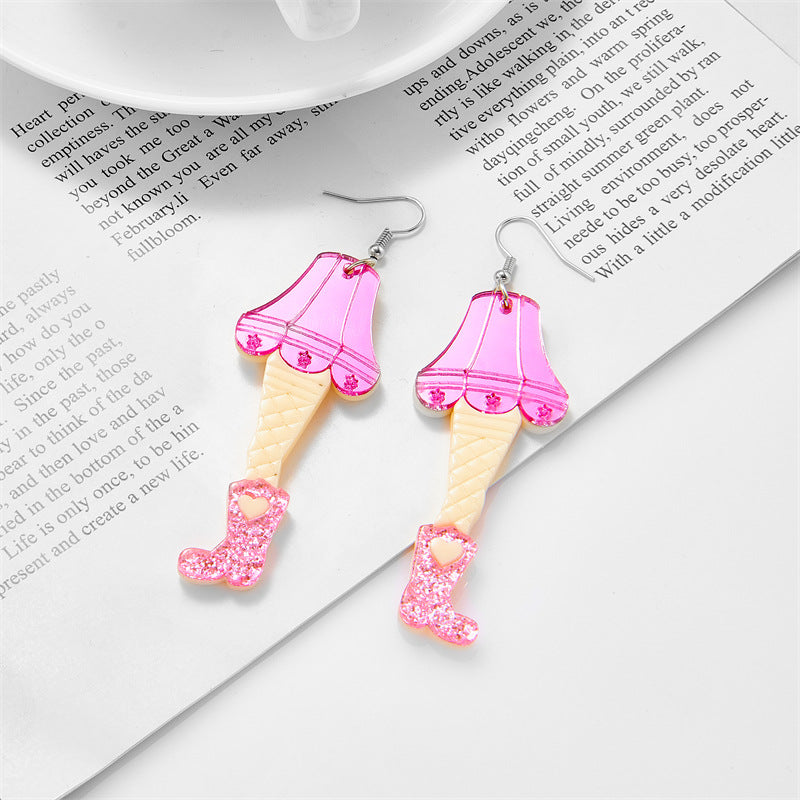 Acrylic Sparkling Pink Boots Earrings MYA-XiY004