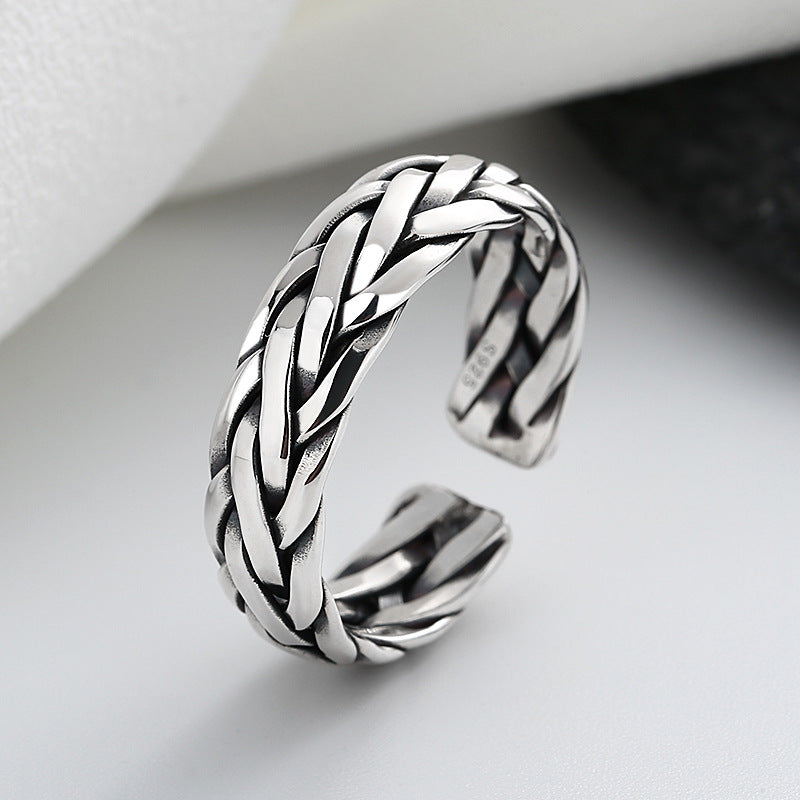 S925 sterling silver geometric braided twist ring US-YTH005