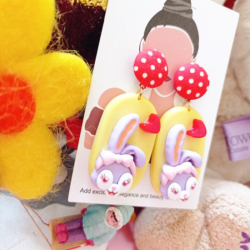 Resin Cute Girl Cool Playing Rabbit Earrings MIC-BXX004