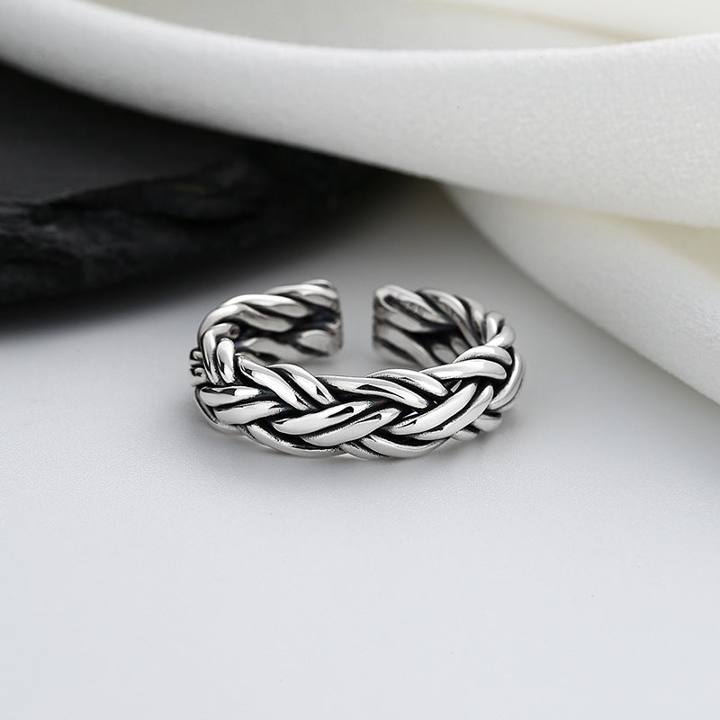 S925 sterling silver geometric braided twist ring US-YTH005