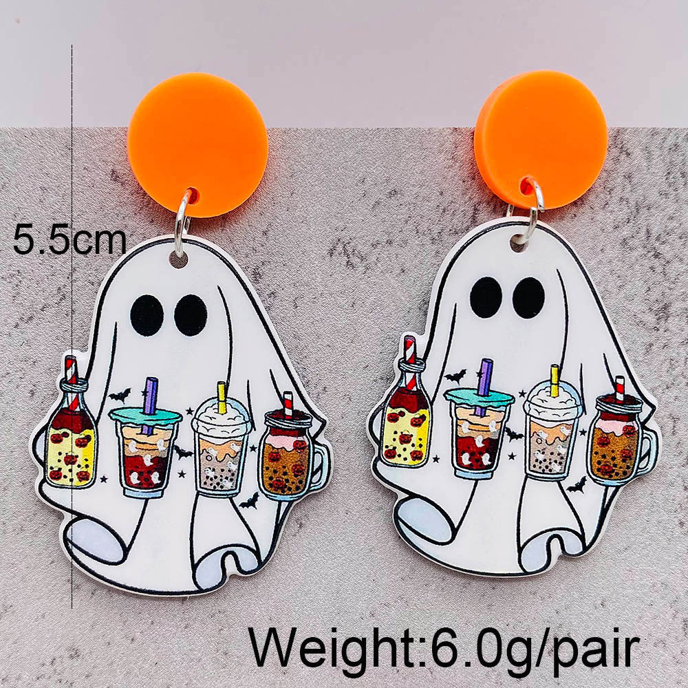 Acrylic Halloween Ghost Pumpkin Earrings (Minimo de Compra 2) MIC-ChenY023