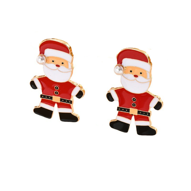 Earrings Alloy Enamel Christmas Santa Claus Pearls ABL005