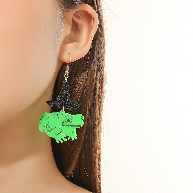 Acrylic Witch Hat Frog Earrings MIC-KaiQ021