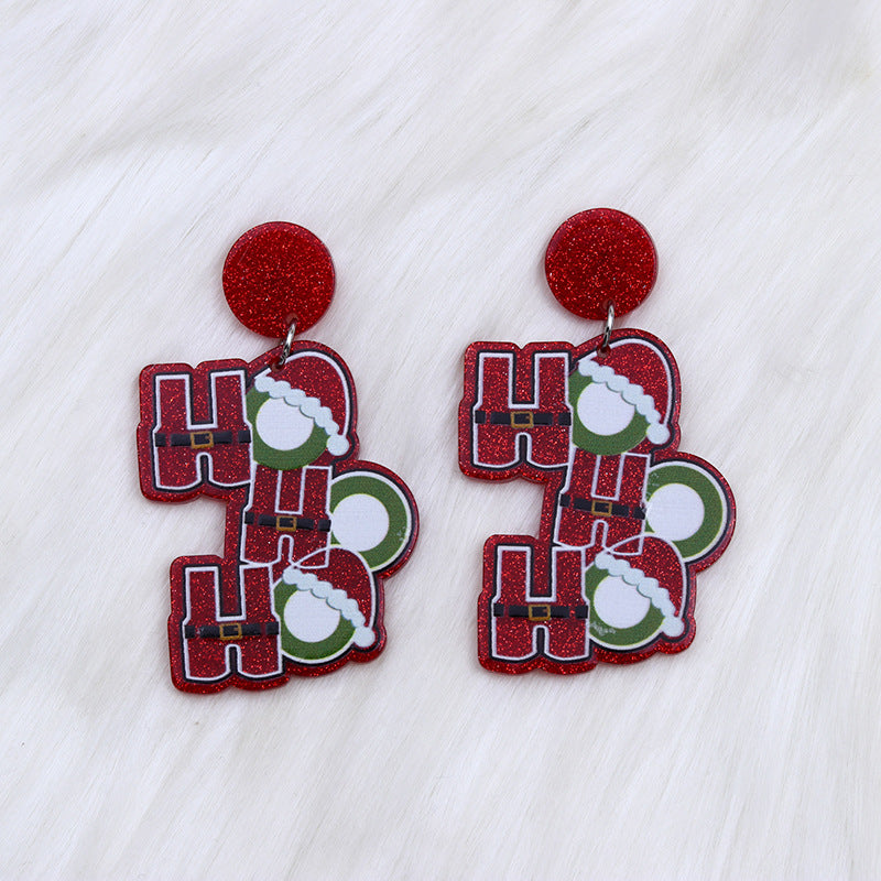 Acrylic Christmas Hat Green Hair Earrings MIC-DuA079