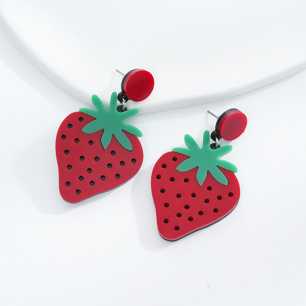 Alloy acrylic fruit strawberry earrings (Minimo de compra 2) MIC-AnD002