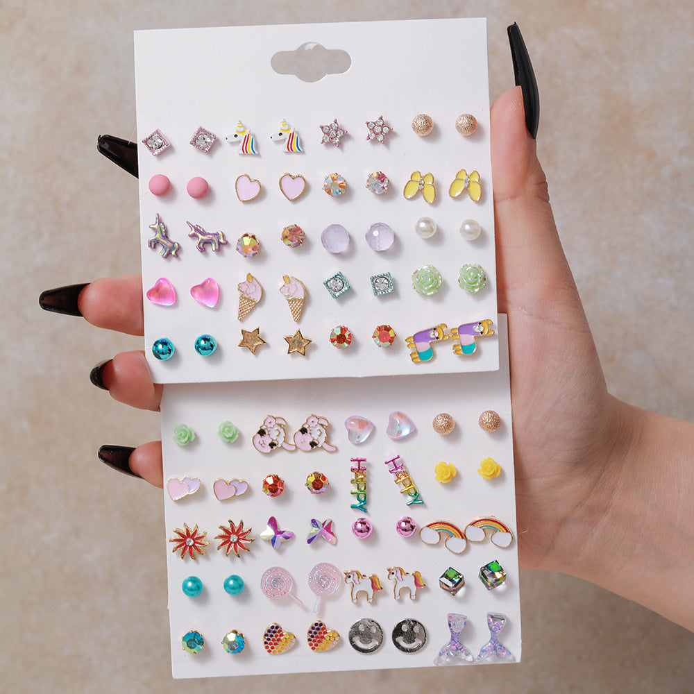 Alloy small fresh rainbow unicorn earrings (Minimo de Compra 5) MIC-ShiY015