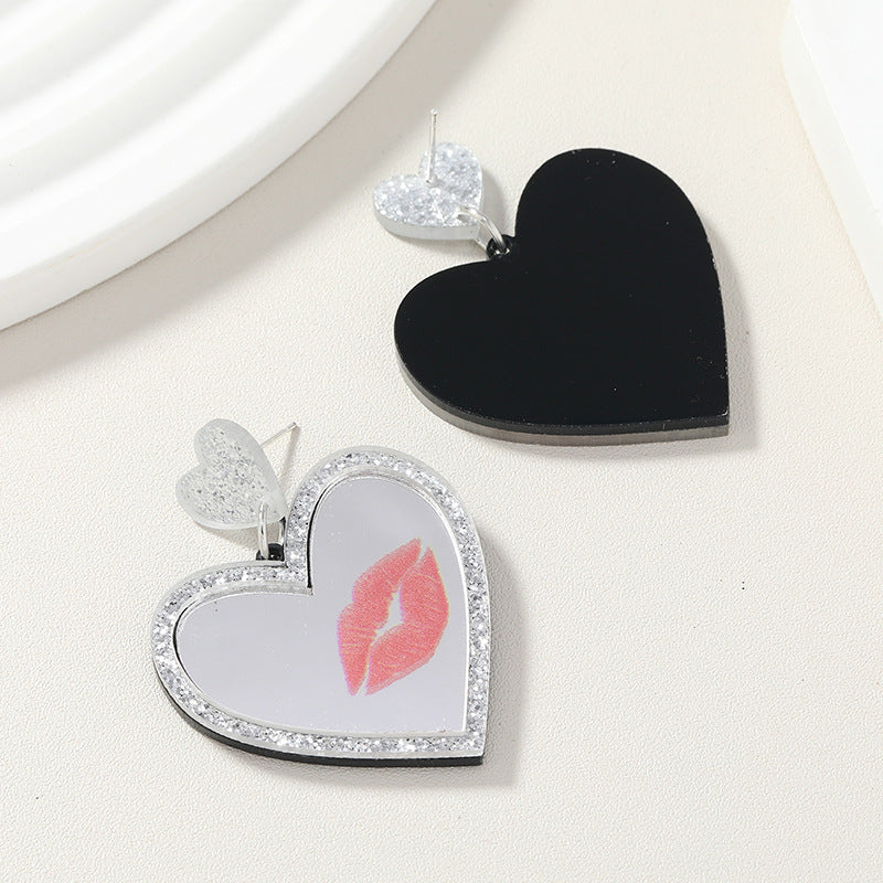 Acrylic Sparkling Pink Love Mirror Earrings (Minimo de Compra 3) MIC-HaoC004