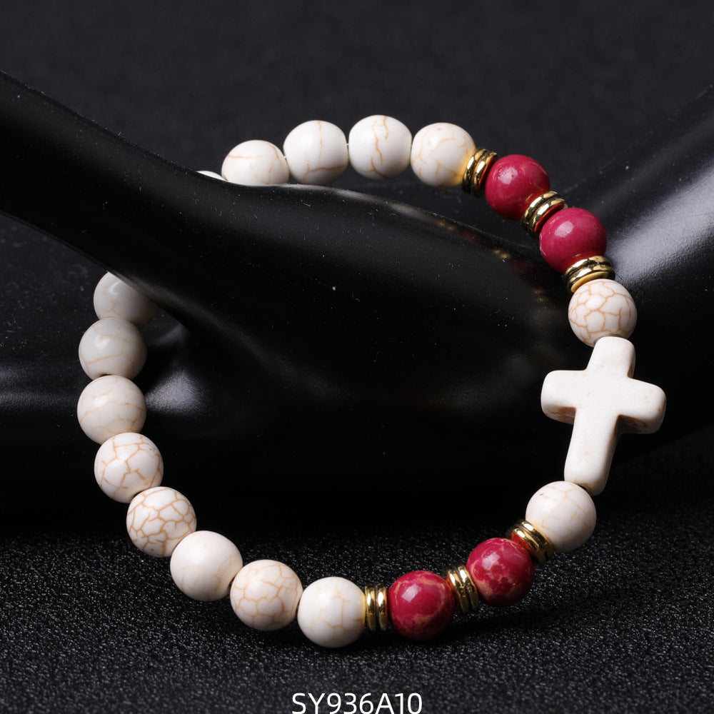 Alloy Double Circle Powder Crystal Volcanic Stone Bracelet MIC-XiuH016