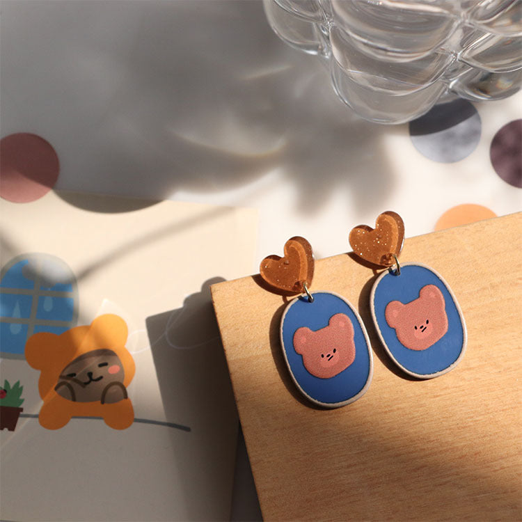 Alloy Brown Love Bear Earrings MIC-QingJ033