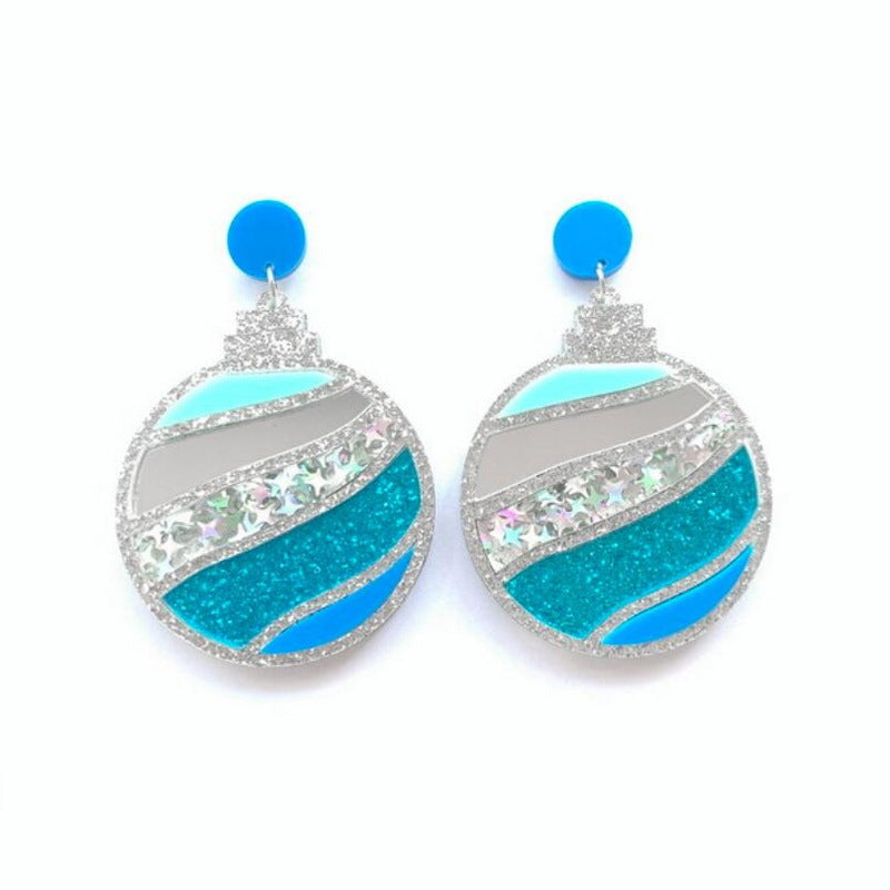 Glitter powder mirror acrylic wave Christmas ball handmade earrings MIC-XueP070