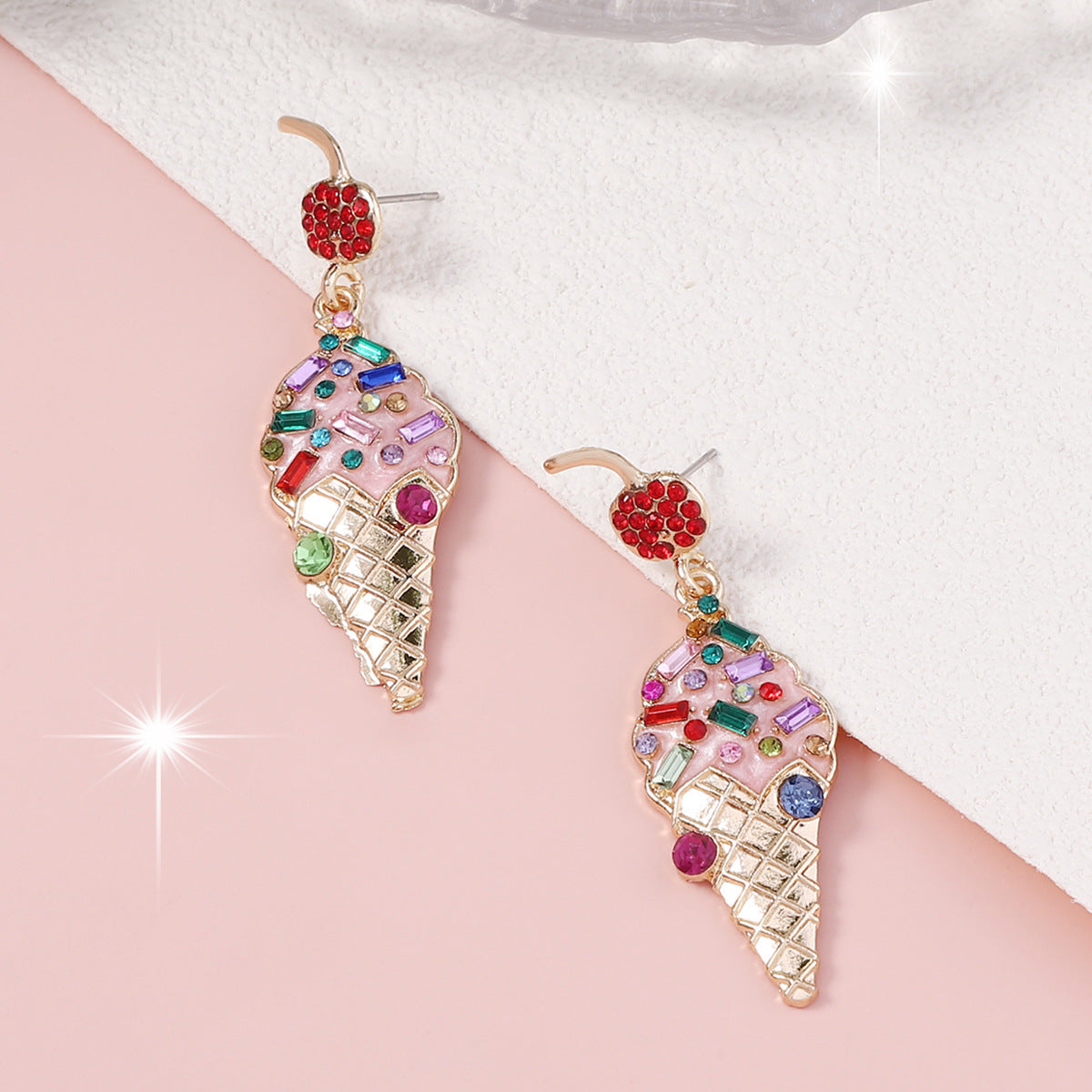 Alloy inlaid colored diamond ice cream earrings MYA-YueL011