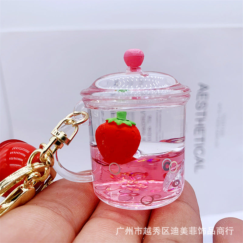 Keychain Acrylic Fruit Floating Quicksand Bottle MOQ≥2 DMF027