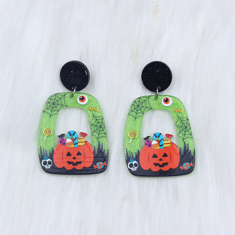 Acrylic Halloween Square Round Hollow earrings (Minimo de Compra 2) MYA-DuA042