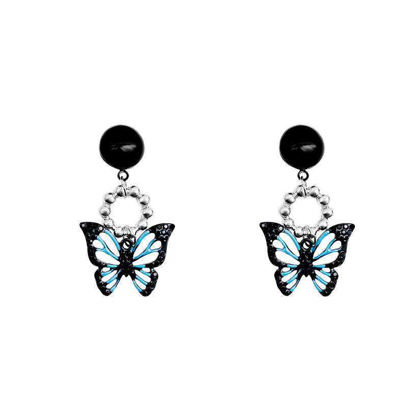 Alloy black butterfly earrings MYA-HanJ011