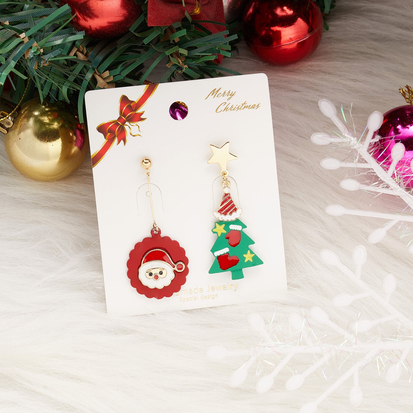 Alloy Santa Claus Bell Snowflake Earrings (Minimo de Compra 2)  MIC-JueH008