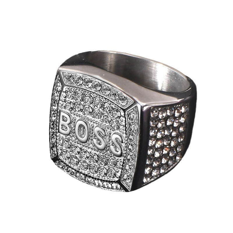 Stainless steel gold-plated rhinestone block ring MYA-YHZX010