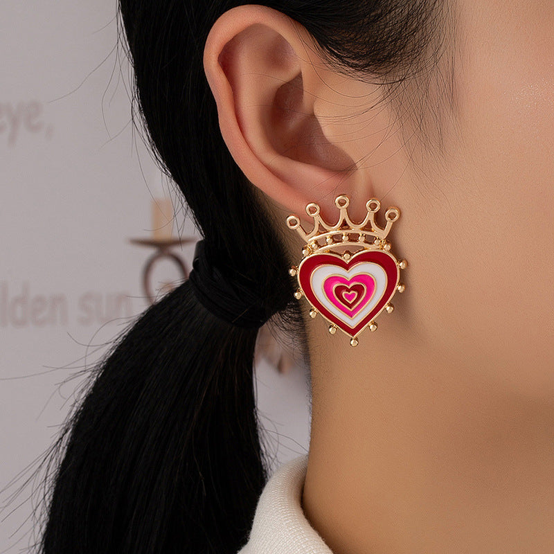 Alloy minimalist crown heart earrings (Minimo de compra 2) MIC-HLM013