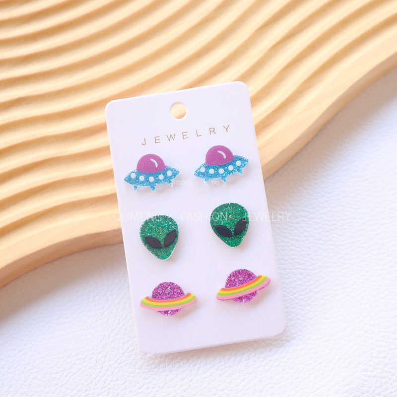 Alloy acrylic UFO alien earrings MIC-OuG122