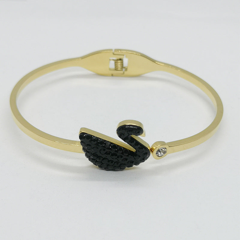 Bracelet Black Swan Spring Opening Stainless Steel QianH005