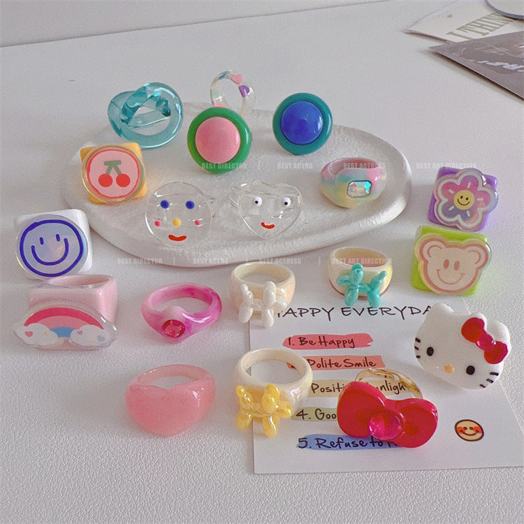 Resin Sweet Smiling Face Cat Ring MIC-WWHM033