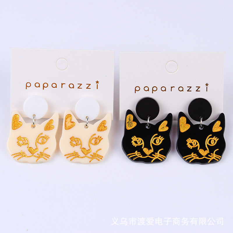 Acrylic black cat white cat earrings MIC-DuA013