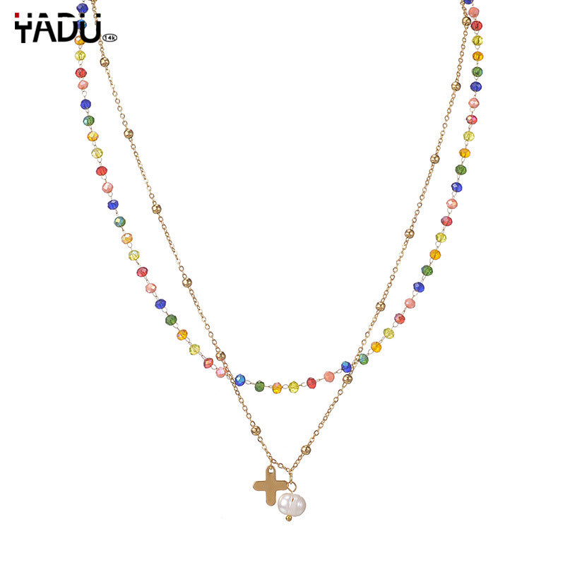 Stainless steel double-layer colored necklace  (Minimo de Compra 2) MYA-YanC006