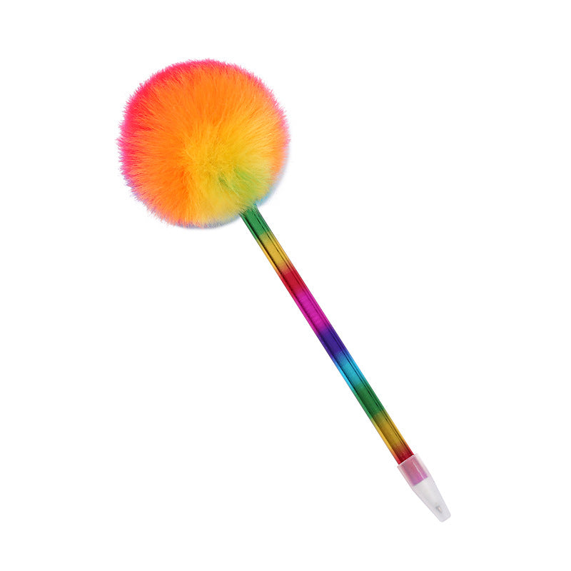 Cartoon Plush Plastic Rainbow Hair Ball Pen Ballpoint Pen JT002