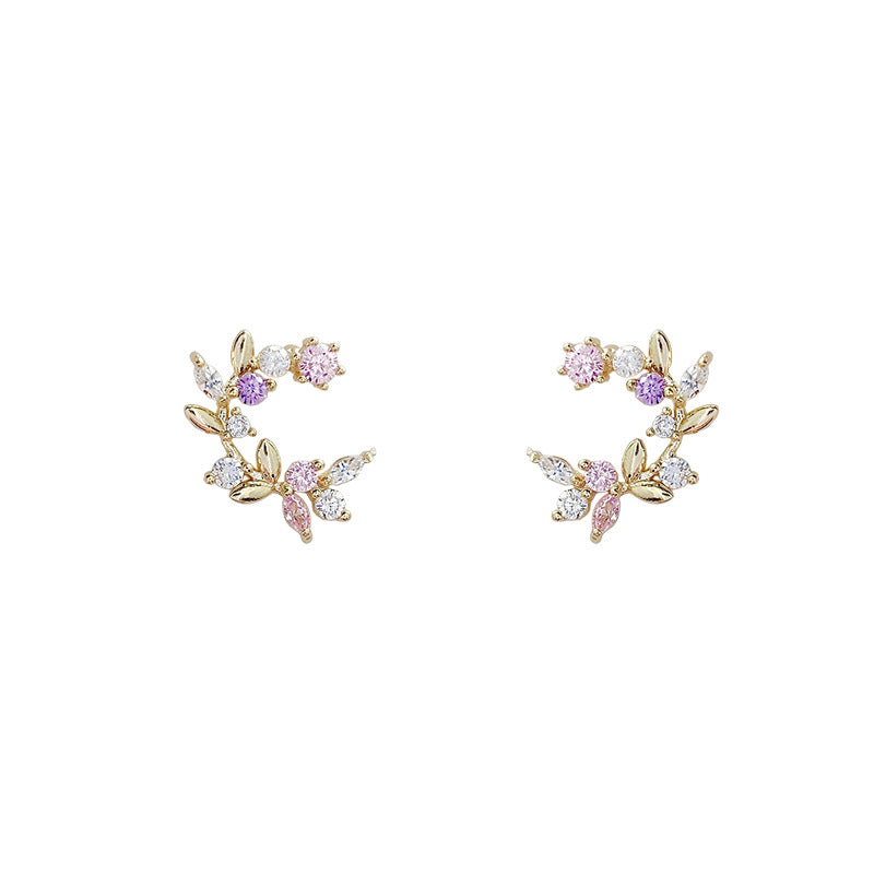 Alloy colored diamond small leaf earrings MIC-LvS020