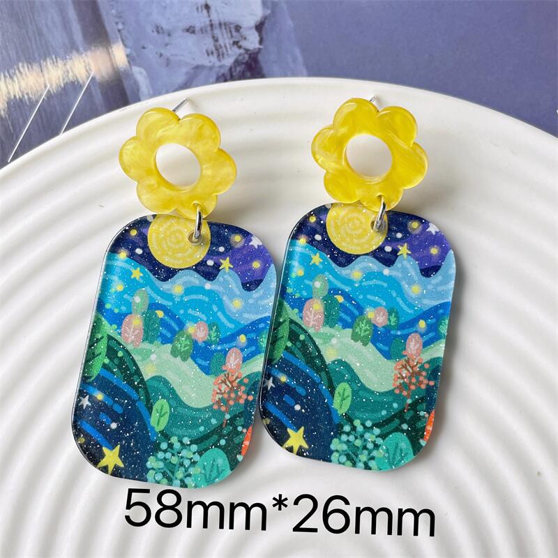 Alloy landscape oil painting retro earrings MIC-FanX017