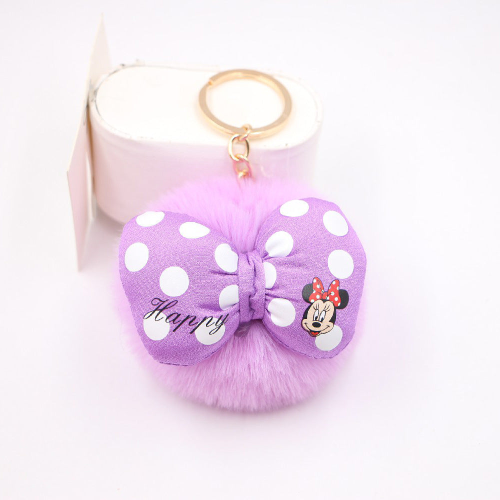 Bow Knot Imitation Rex Rabbit Hair Alloy Hair Ball Pom Pom  Keychain MIC-Zuge005