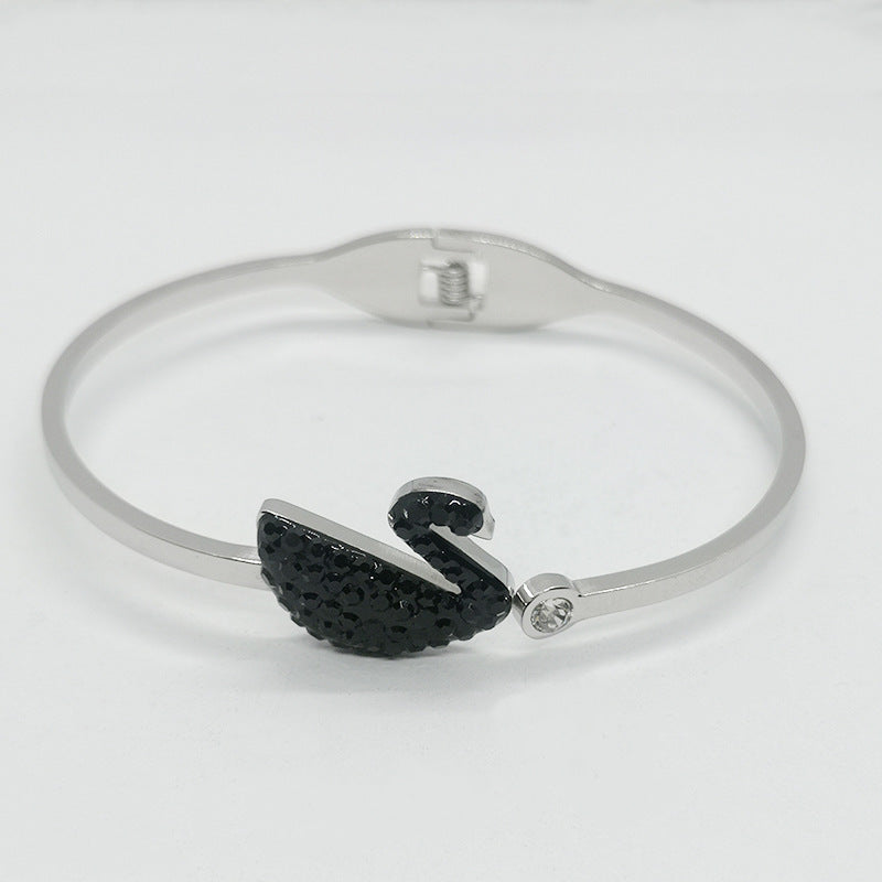 Bracelet Black Swan Spring Opening Stainless Steel QianH005