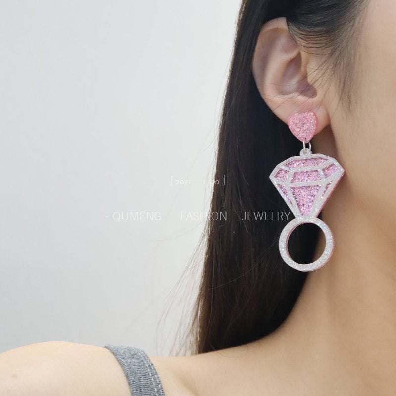 Alloy acrylic pink diamond ring earrings MIC-OuG118