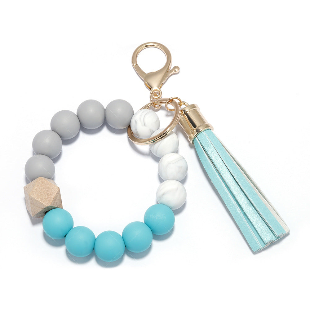 Silicone Beaded PU Leather Tassel Wristlet Keychain MIC-ZiGe001