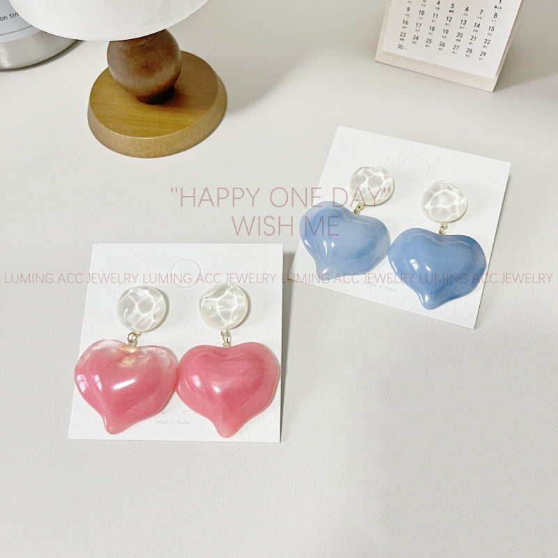 Acrylic  Ice Blue Sea Salt Love Earrings (Minimo de Compra 2) MIC-LuM002