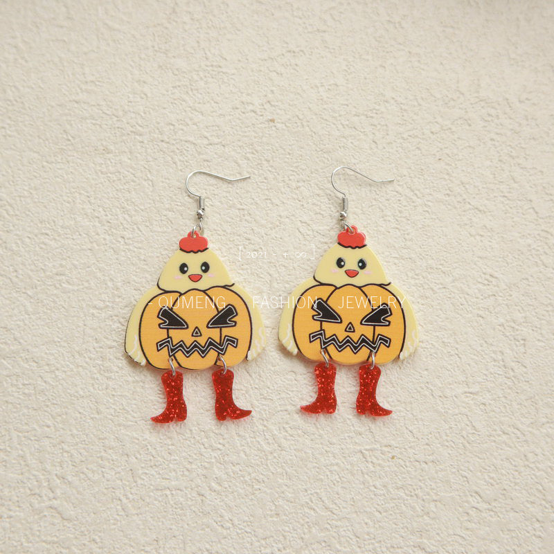 Acrylic Halloween cartoon pumpkin chicken earrings (Minimo de Compra 3) MIC-OuG053