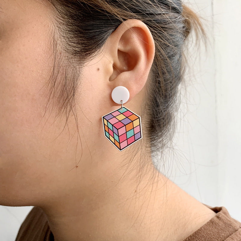 Acrylic Little Rubik's Cube Earrings MYA-XueP091