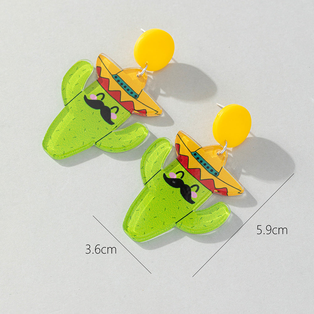 Acrylic Colored Cactus Earrings (Minimo de Compra 2) MYA-BeiQ008