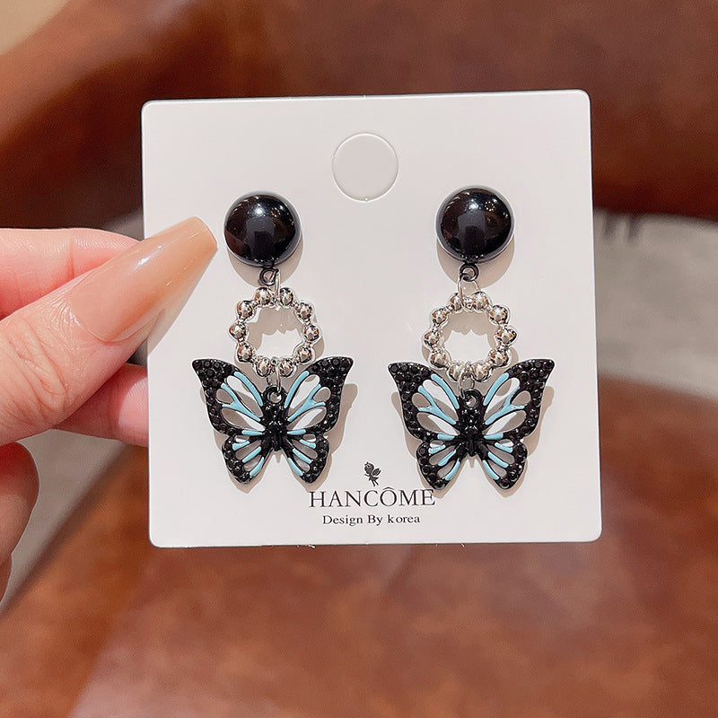 Alloy black butterfly earrings MYA-HanJ011