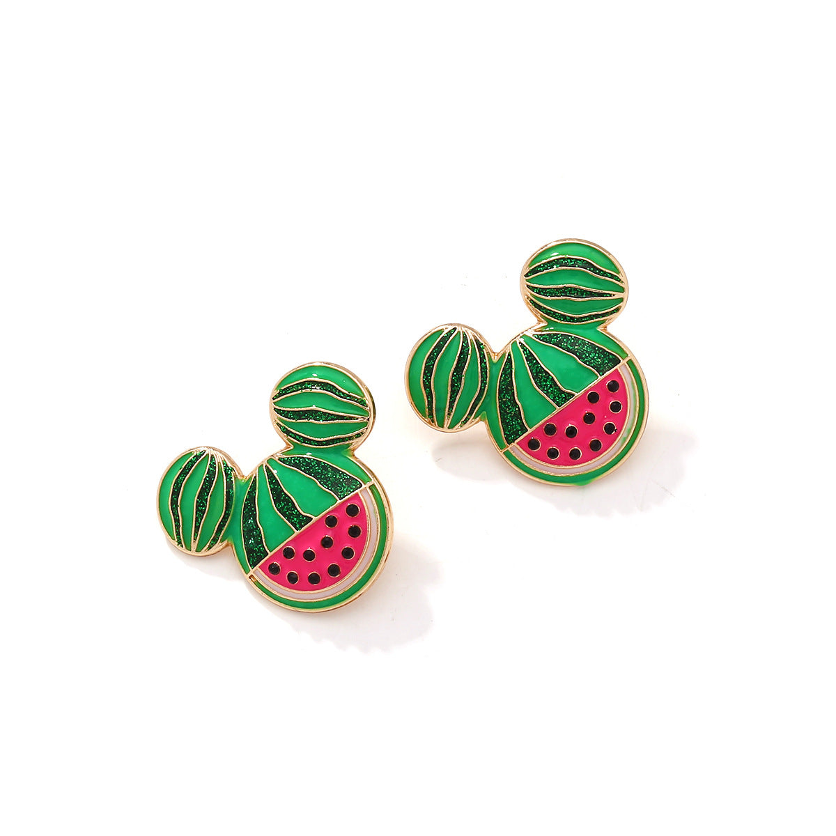 Alloy gradient color diamond studded watermelon earrings MIC-ManY084