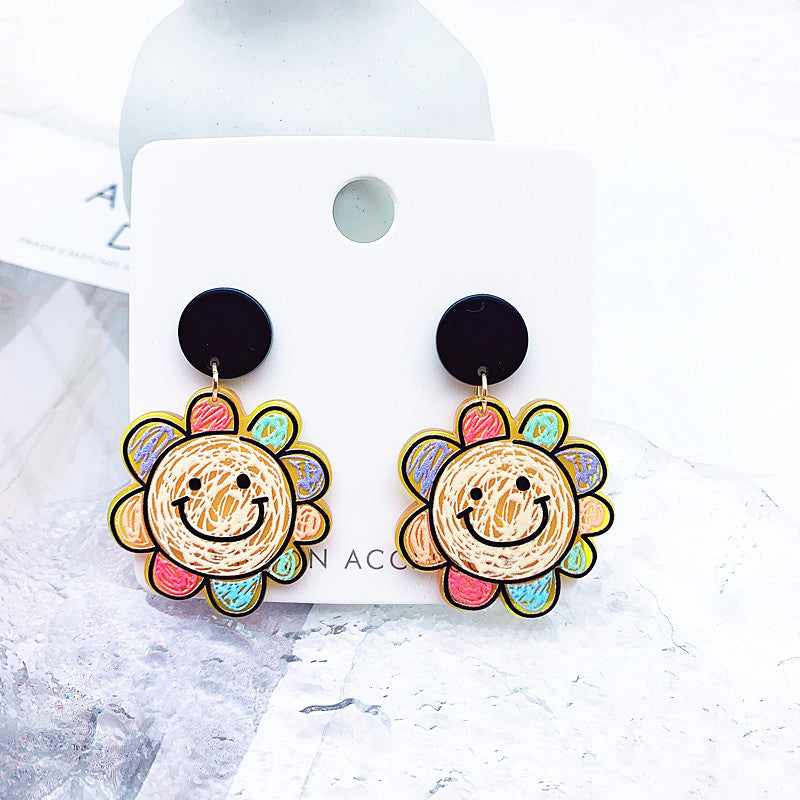 Acrylic Graffiti Embossed Print Earrings  (Minimo de Compra 2) MIC-ShiJ004