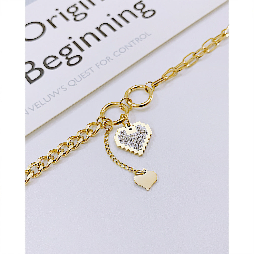 Bracelet Stainless Steel Double Ring Heart Female SongY001