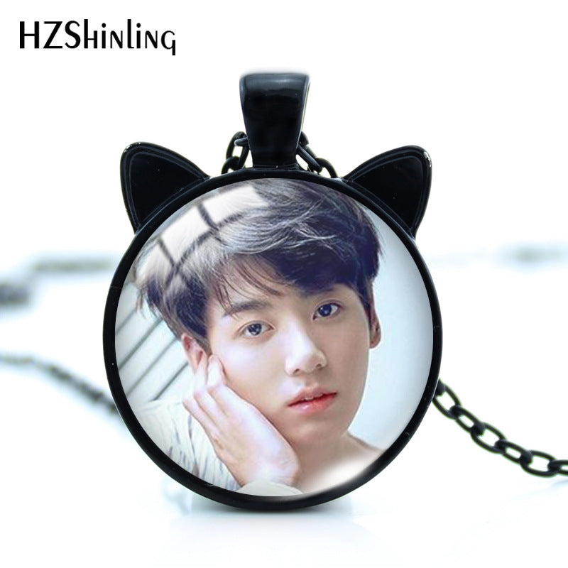 Alloy Time Gem Black Cat Ear Necklace MIC-XiangL032