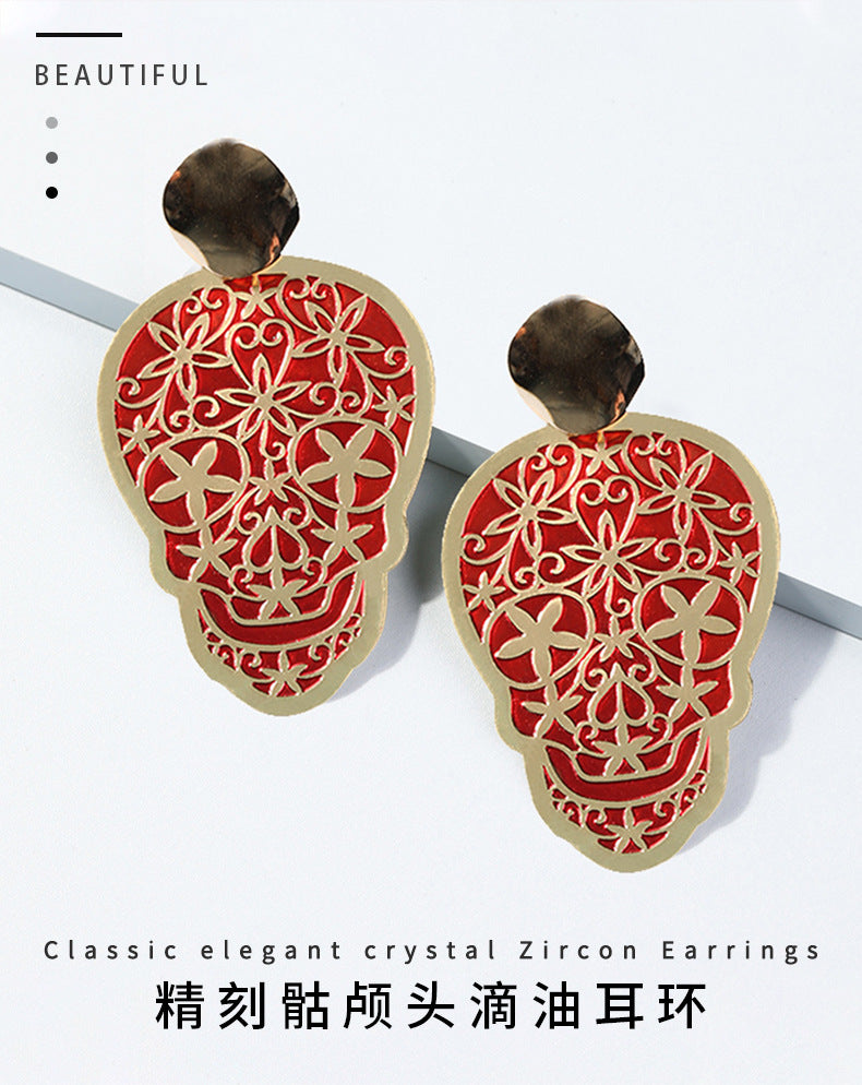 Alloy red skull drop oil earrings MIC-GuT001